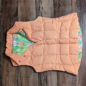 Lilly Pulitzer Down Puffer Vest Tropical Floral Lining Size Small Coral Orange